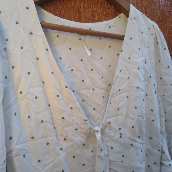 Free People All Yours Cream Green Polka Dot Wrap Bust Tie Mini Dress Small 4 - Picture 12 of 16